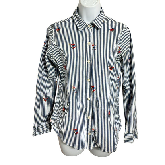 Abercrombie & Fitch Striped Button Front Shirt Sz S Embroidered Flowers Blouse - Picture 7 of 8